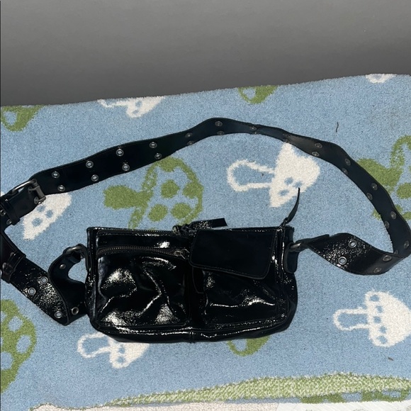 Free People Black Crossbody Bag with Glossy Finish NWOT - Picture 1 of 6